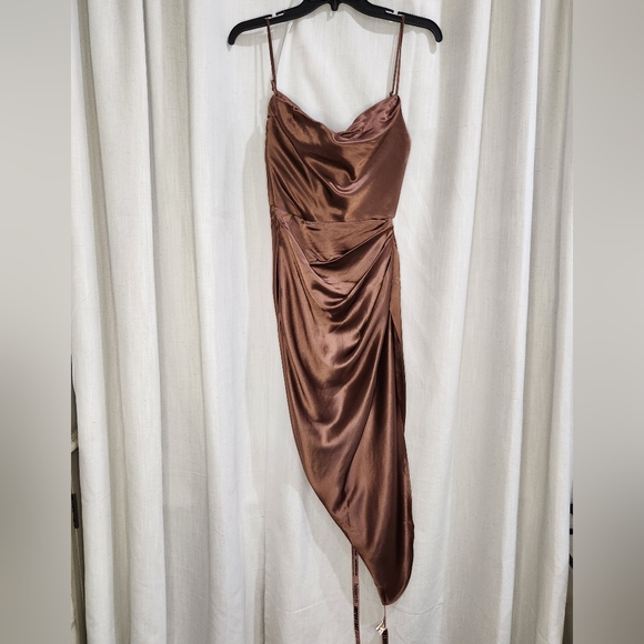 NWT HOUSE OF CB REVA Toffee SATIN BALCONY CORSET DRESS XS - Picture 5 of 10